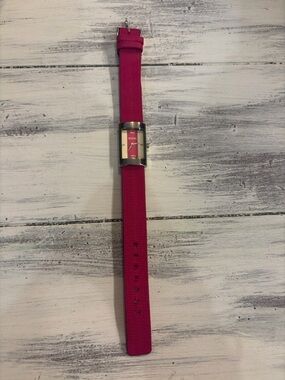 Michael Kors Rectangular Watch Pink Dial Silver Tone Case Pink Strap Watch